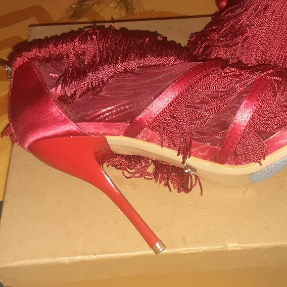 ABS Red Fringe High Heels - Picture 8 of 9